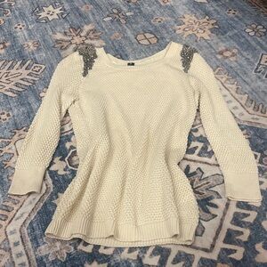 Maurices Cream Knit Sweater with Silver Accents